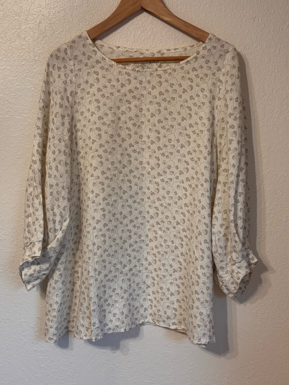 Yuvita Lagenlook Linen Leaf Print Tunic Top Medium